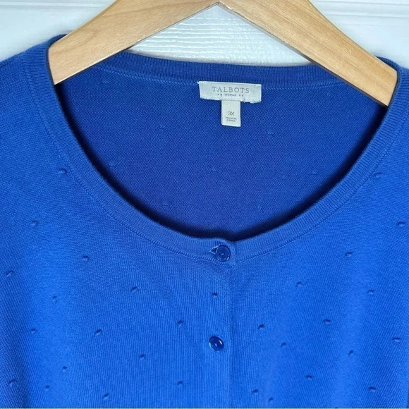 Talbots 3X blue cotton button down cardigan with raised dots - Picture 6 of 7